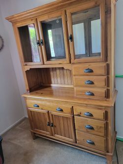 Solid Wood China Hutch Cabinet with Glass Doors