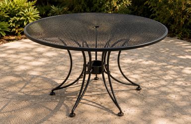 8 piece Mid-Century Iron Dining Table with Chairs + Bar Cart