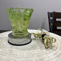 Vintage Green Flared Art Glass Electric Aroma Lamp Oil & Wax Warmer WORKING