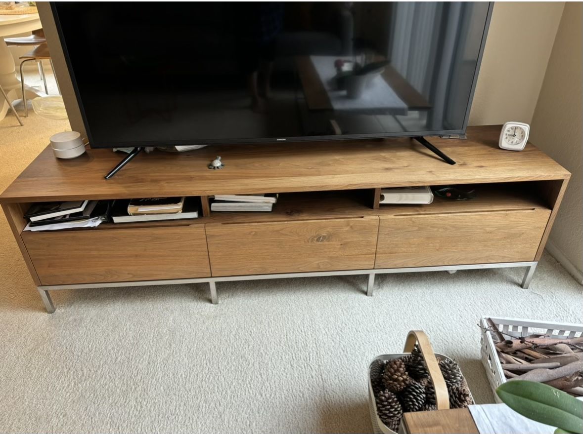 Crate & Barrel Pearson 55" Media Console – Solid Walnut & Stainless Steel