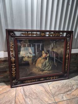 Antique gorgeous wide Victorian-style frame featuring decorative gilded floral overlays, corner rosettes, and layered moldings.