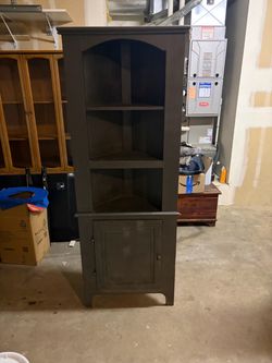 Dark Wood Corner Cabinet with Shelves
