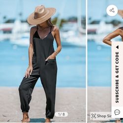 Cupshe Black V-Neck Cami Jogger Jumpsuit, L