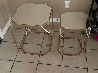 Gold Geometric Mirrored Side Tables Set of 2