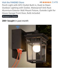 NEW FANDBO Dusk-to-Dawn Outdoor Wall Lantern with GFCI Outlet