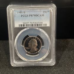 1991 S Perfect Graded Washington Quarter Graded At PR70 Deep Cameo D-9