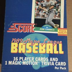 1 Box 1989 36 Packs unopened Score Baseball Cards. 16 Cards & 1 Motion Trivia Per Pack.