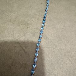 14k Yellow Gold Color Blue Tennis Bracelet 7" length