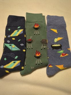 Men's Novelty Crew Socks Bundle - 3 Pairs (Cornhole, BBQ, Tacos)