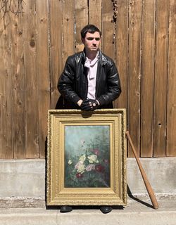 Large Antique 1800s Oil Painting of Roses
