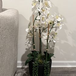 Large Artificial Orchid/ Ceramic Planter (3 Ft 7 Tall)