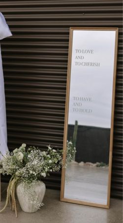 Wood floor length mirror with removable decal