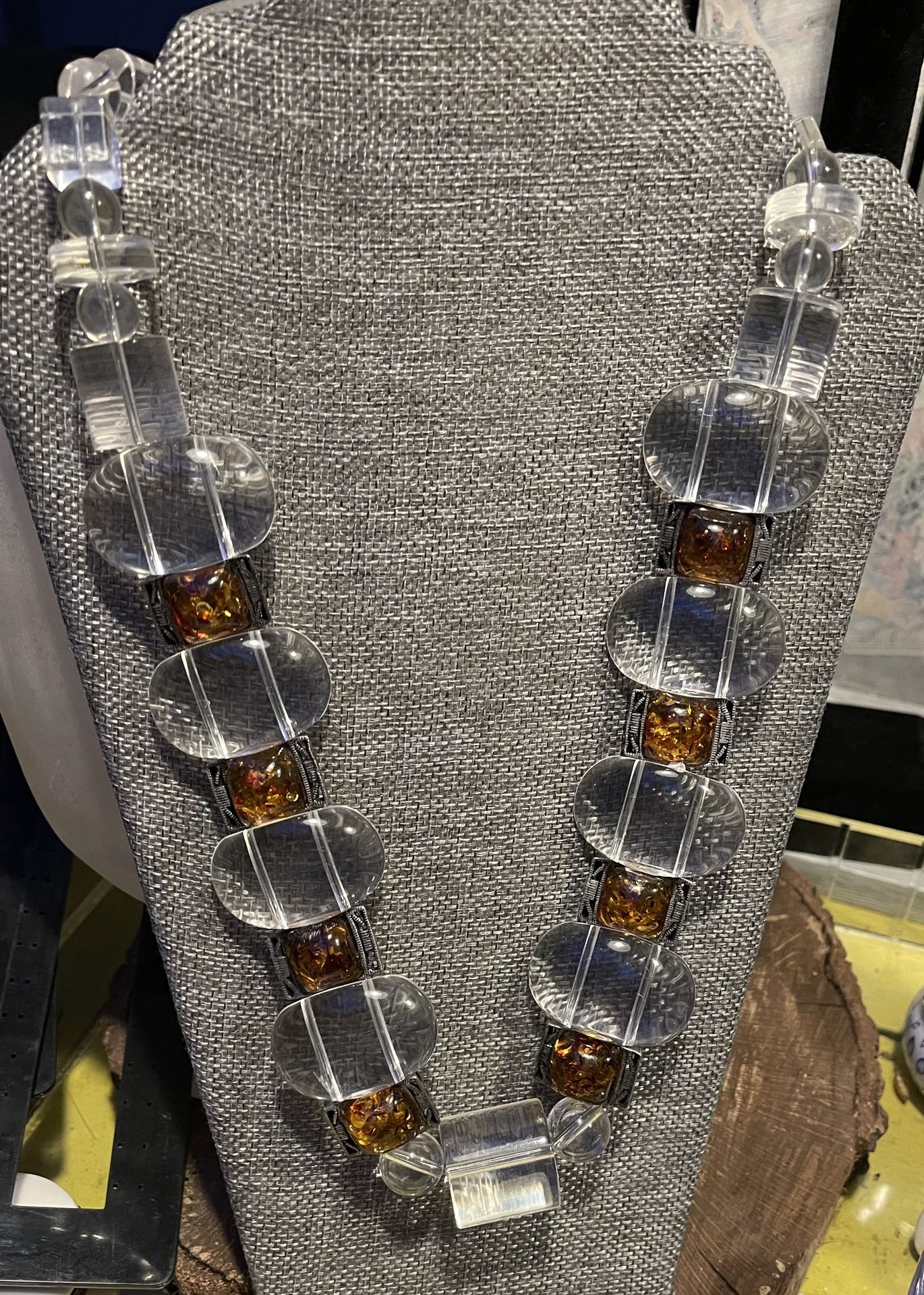 Gorgeous Lucite Amber Necklace Like New 