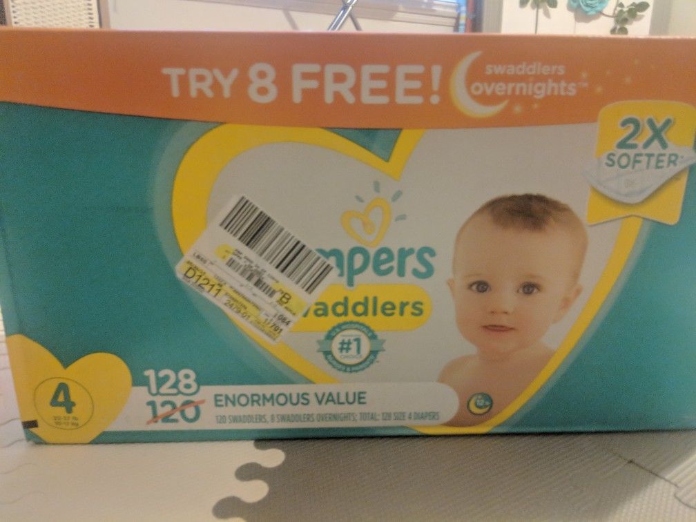 PAMPERS SWADDLERS Size 4-128 count and 66 count