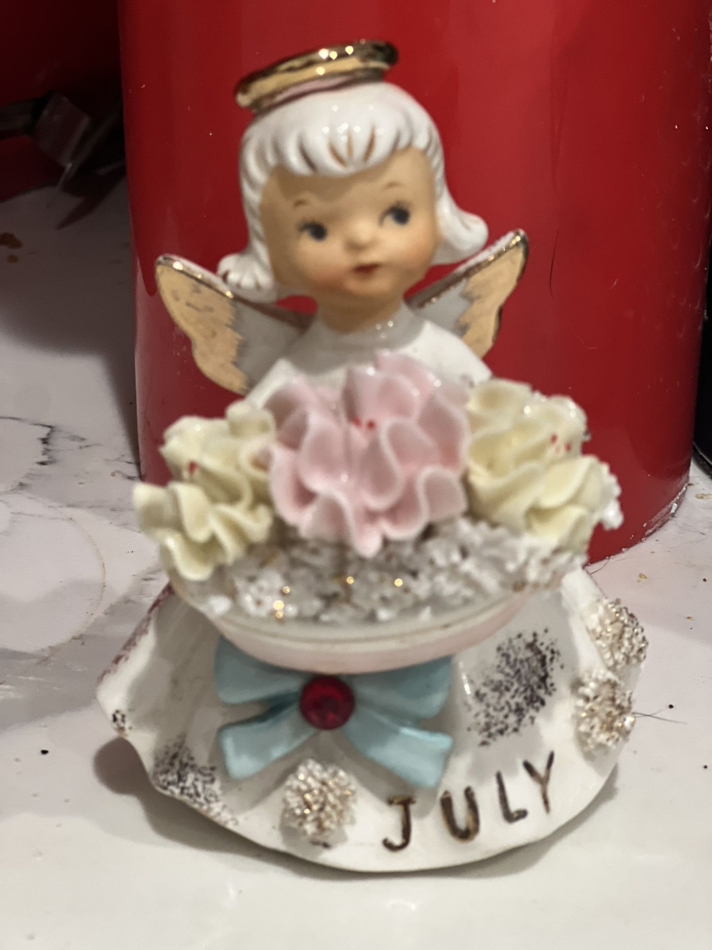 Vintage Geo Z Lefton Figurine Birthday Ange July Cosmos Ruby