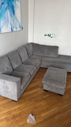 Gray Fabric Sectional Sofa with Ottoman Right facing  MUST GO TODAY $300 OBO