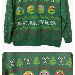 Christmas Sweatshirt XL COWABUNGA Mutant Ninja Turtle Nickelodeon Vintage