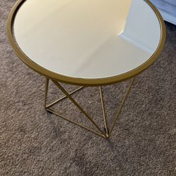Glass mirror side table With Gold trim 