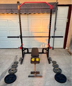 Olympic Weights, 7-ft Olympic Bar, Bench, Squat Rack