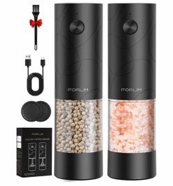 FORLIM Electric Salt & Pepper Grinder Set, Rechargeable 2 Pack Dual Silver