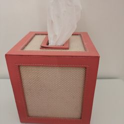 Coral Color Trimmed Tissue Box Cover