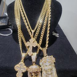 Cuban Link Chain and Pendant combo Gold plated 