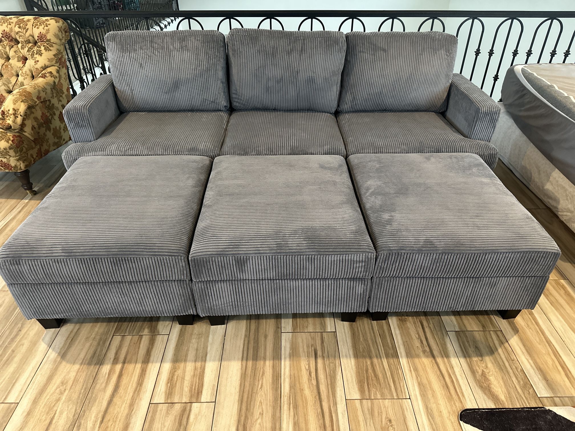 Nolany HONBAY 6-Piece Corduroy Modular Sleeper Sectional Sofa With Storage Ottoman Corduroy in Greyp