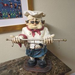 HUGE 2-FOOT Tall Jolly Chef Statue - Kitchen Towel Rack / Utensil Holder