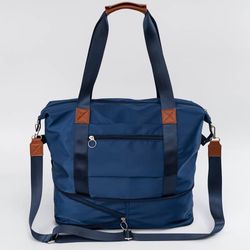 Blue Nylon Weekender Travel Duffel Bag