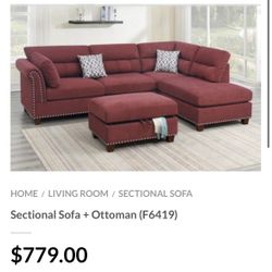 Red Sectional Sofa With Ottoman 