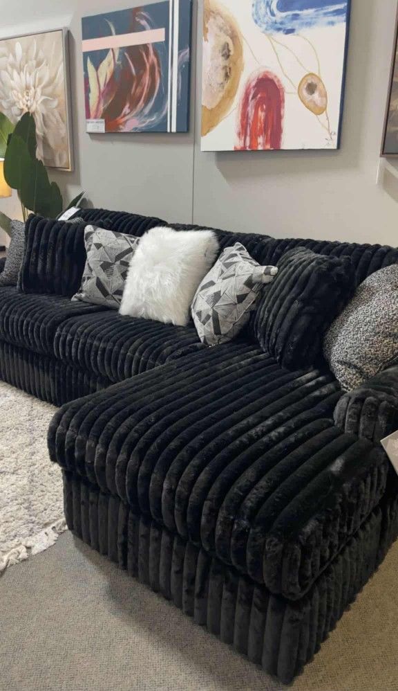 AP- Black Corduroy 2 Piece Cloud Sectional Couch With Chaise// Financing & Delivery