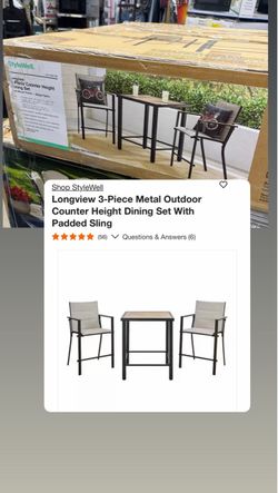 Longview 3-Piece Metal Outdoor Counter Height Dining Set With Padded Sling