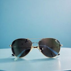 Isaac Mizrahi Y2K Jamm Blue Polka Dot Gray Lenses Aviatior Sunglasses