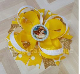 Princess Belle Birthday Hair Bow- Beauty and Beast Bow- Disney Princess Bows