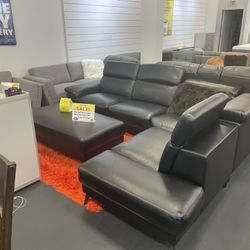 Rio Black Leather Sectional Sofa IN STOCK ** Brandon Mall ** No Credit Needed!