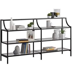 Metal Frame Glass Console Bookshelf Table