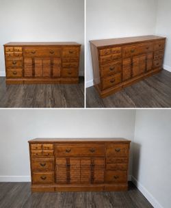 Antique 9 drawer wood long dresser