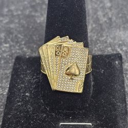 14kt YG Royal Flush Ring. (C-2) SIZE 10.5 ASK FOR RYAN. #(contact info removed)20