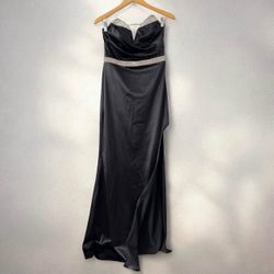Satin black maxi dress with side slit sizeXL