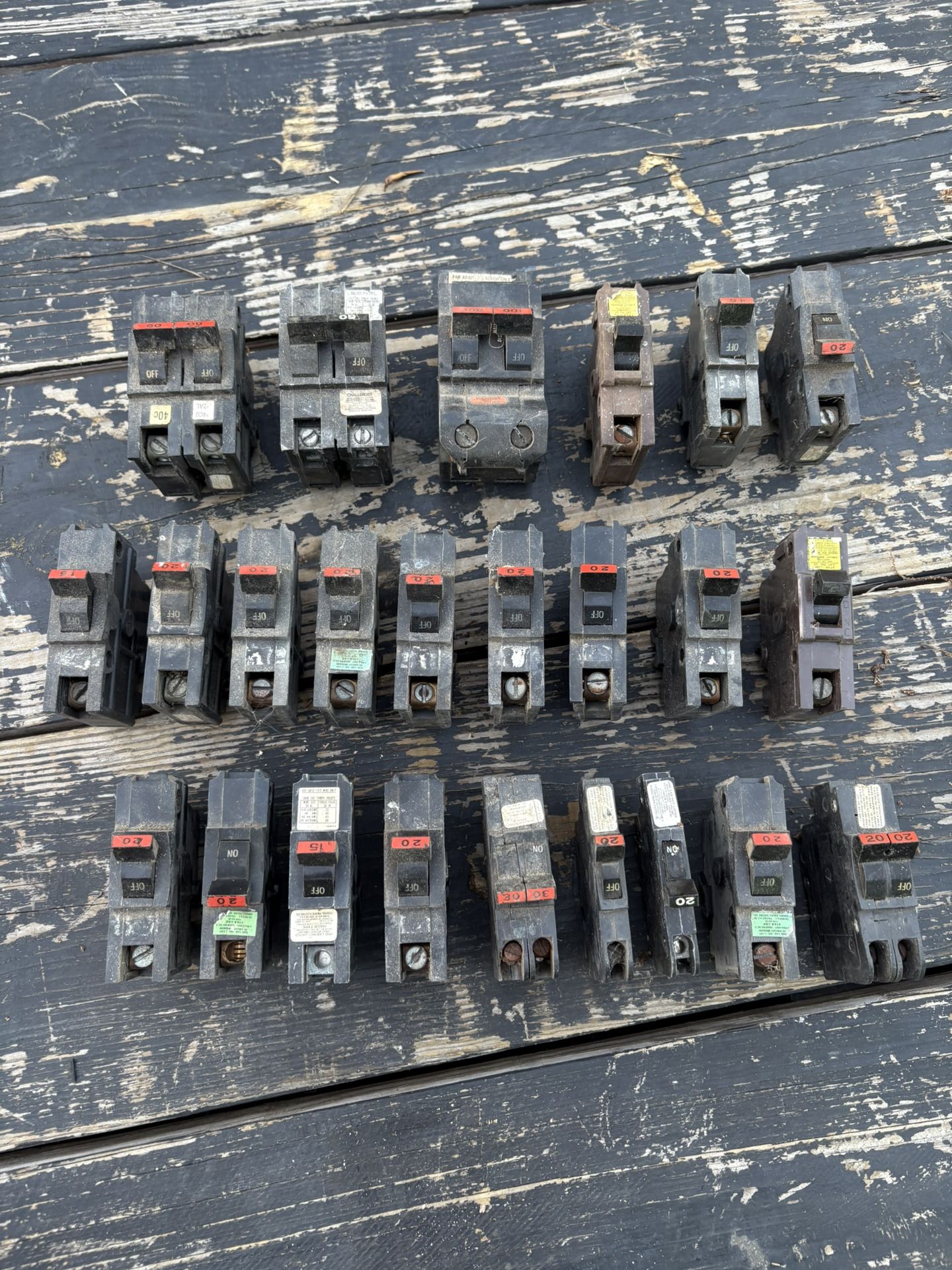Lot of ~24 FPE Federal Pacific Circuit Breakers – Singles & Doubles – 15A, 20A, 30A, 50A, 60A, 100A