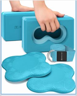 Deep-Zen Yoga Blocks Wrist Support; Yoga Blocks 2 Pack with Knee Pads and Strap to Put Less Weight on Wrists; Durable, Versatile Yoga Brick Exercise