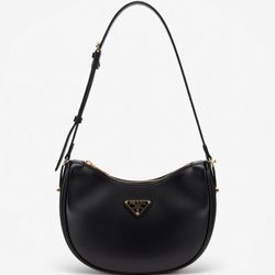 Prada Black Leather Crescent Shoulder Bag