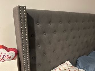Gray Tufted Upholstered Headboard with Nailhead Trim
