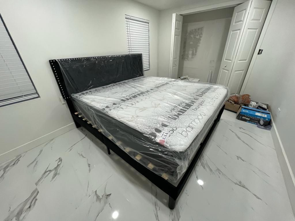 NEW BED FRAME KING SIZE WITH MATTRESS AND BOX SPRING