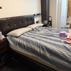 Queen Size Upholstered Bed Frame -Brown