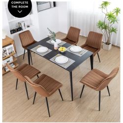 Upholstered Velvet Dining Chair Set of 6. Brown