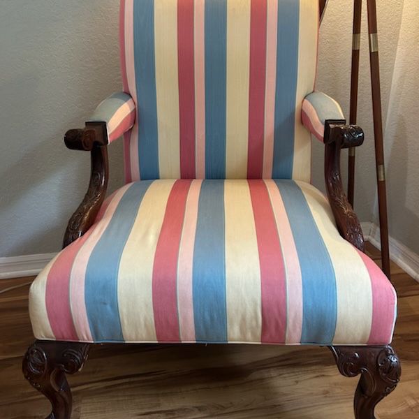 UPHOLSTERED STRIPED ACCENT CHAIR