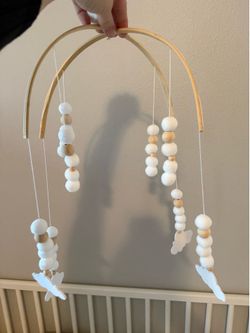 Wooden Cloud Pom Pom Baby Mobile