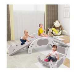 Kids Indoor Climber 3 in 1 Climbing & Slide for Toddlers, Freestanding Slide, Rocking Chair Playset, Montessori Climbing Toys VO75