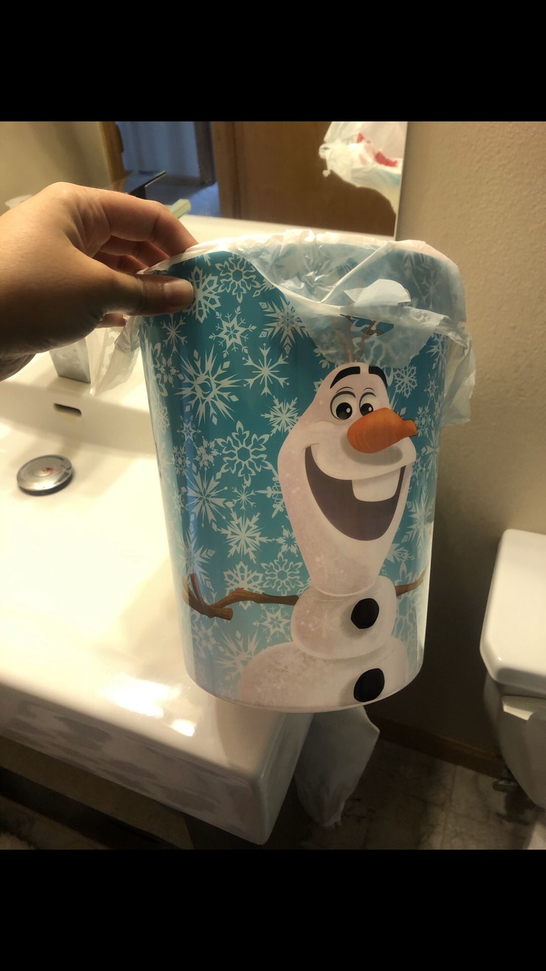 Frozan Bathroom Curtain, Trash can Toothbrush Holder
